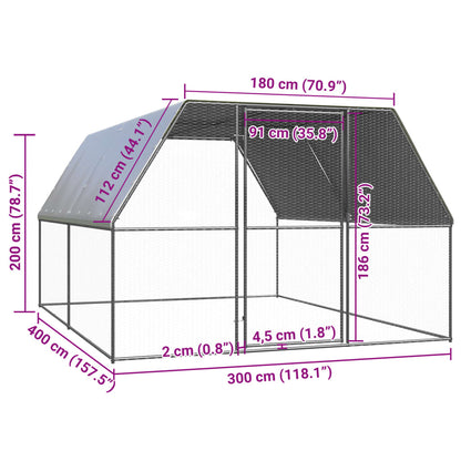 Outdoor chicken coop 3x4x2 m galvanized steel