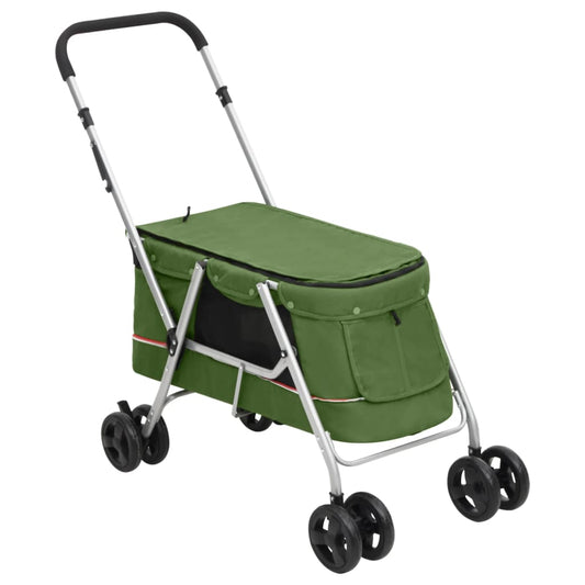 Foldable dog stroller green 100x49x96 cm linen fabric