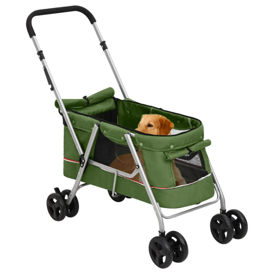 Foldable dog stroller green 100x49x96 cm linen fabric
