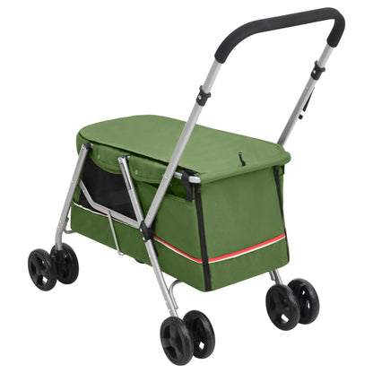 Foldable dog stroller green 100x49x96 cm linen fabric