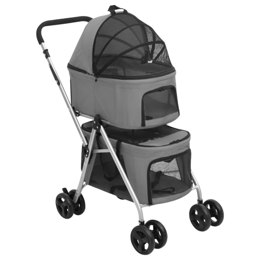 Foldable 2-tier dog stroller gray 83x48x97 cm fabric