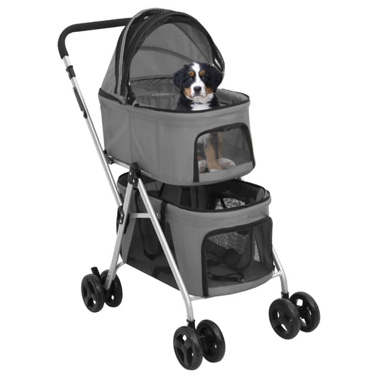 Foldable 2-tier dog stroller gray 83x48x97 cm fabric