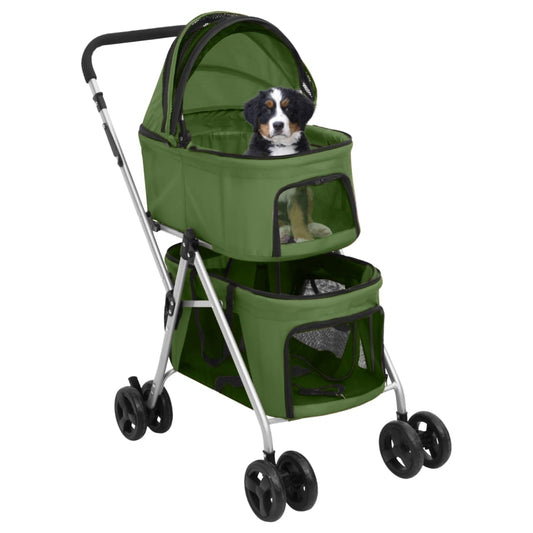 Foldable 2-tier dog stroller green 83x48x97 cm fabric