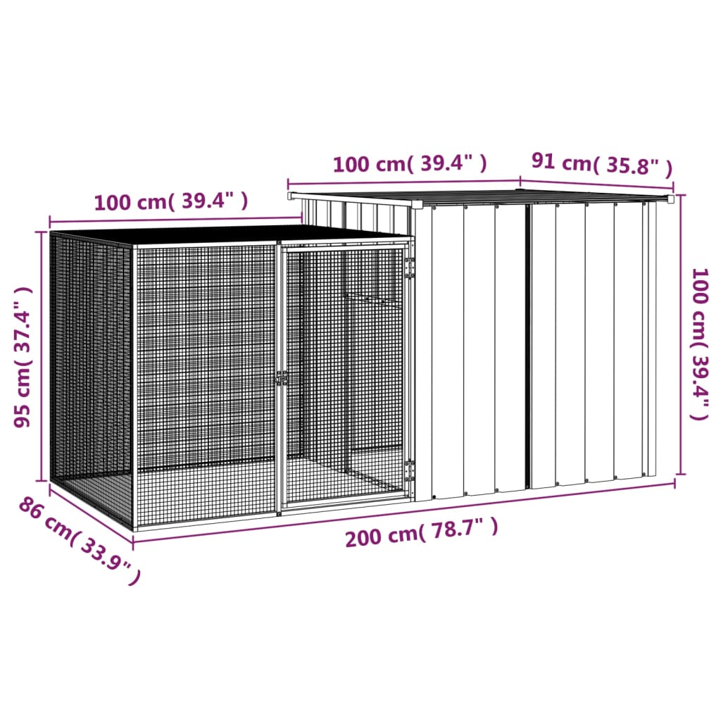 Rabbit cage anthracite 200x91x100 cm galvanized steel