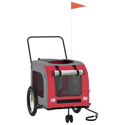 Pet transport trailer for bicycle, red-gray fabric and iron