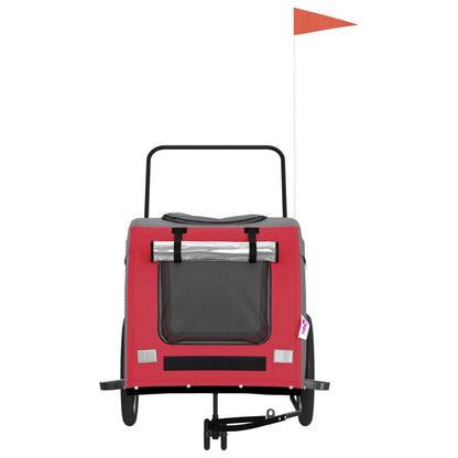 Pet transport trailer for bicycle, red-gray fabric and iron