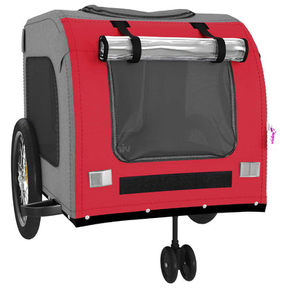 Pet transport trailer for bicycle, red-gray fabric and iron