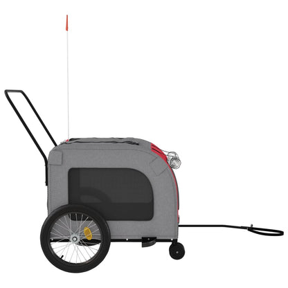 Pet transport trailer for bicycle, red-gray fabric and iron