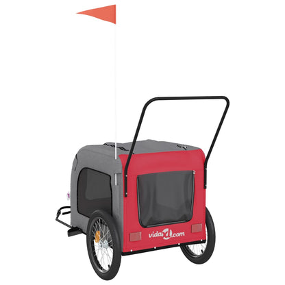 Pet transport trailer for bicycle, red-gray fabric and iron
