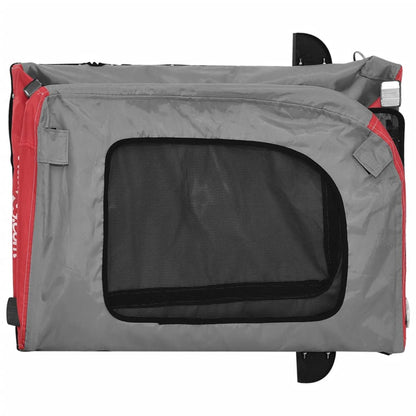 Pet transport trailer for bicycle, red-gray fabric and iron