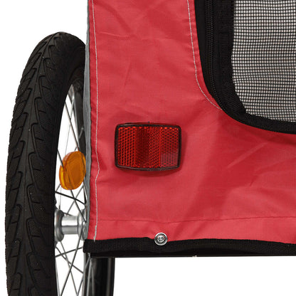 Pet transport trailer for bicycle, red-gray fabric and iron