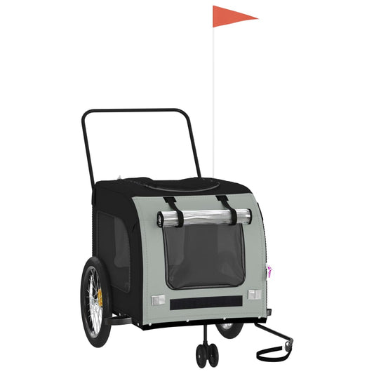 Pet transport trailer for bicycle, black/grey fabric and iron