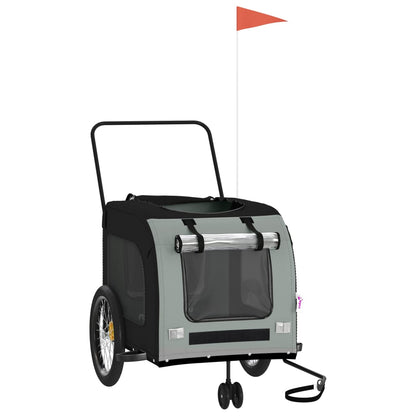 Pet transport trailer for bicycle, black/grey fabric and iron