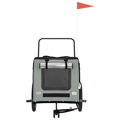 Pet transport trailer for bicycle, black/grey fabric and iron