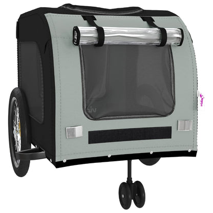 Pet transport trailer for bicycle, black/grey fabric and iron