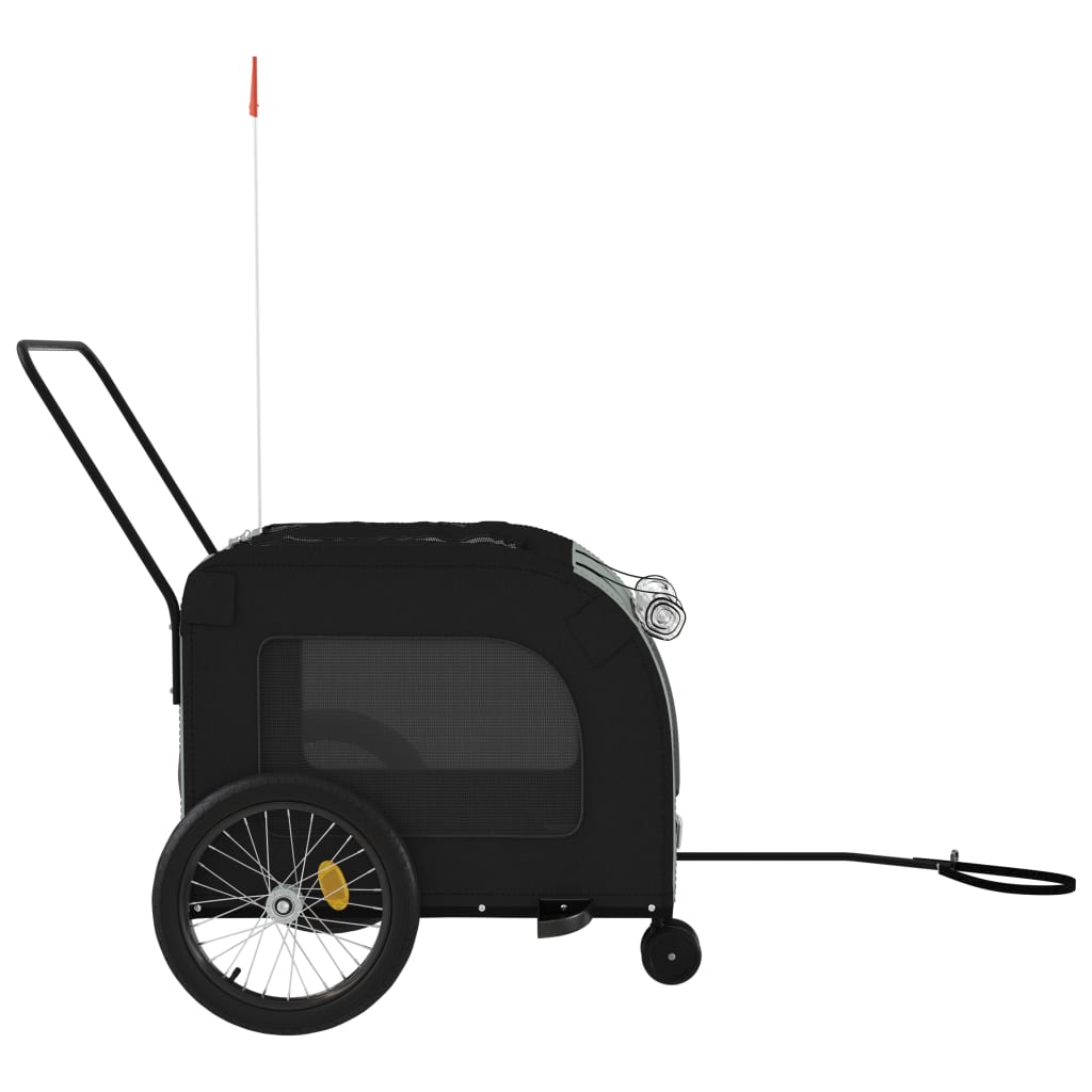 Pet transport trailer for bicycle, black/grey fabric and iron