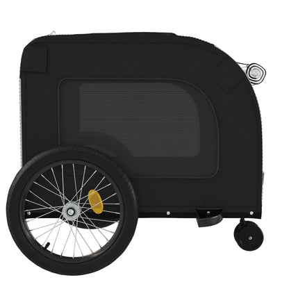 Pet transport trailer for bicycle, black/grey fabric and iron