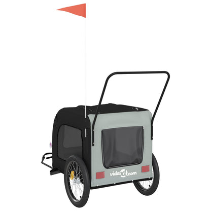 Pet transport trailer for bicycle, black/grey fabric and iron