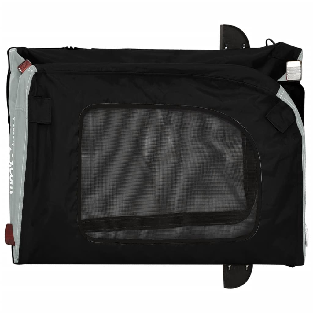 Pet transport trailer for bicycle, black/grey fabric and iron