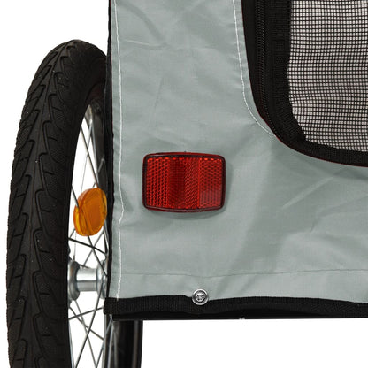 Pet transport trailer for bicycle, black/grey fabric and iron