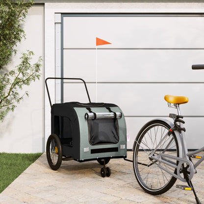 Pet transport trailer for bicycle, black/grey fabric and iron