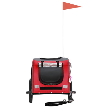 Pet transport trailer for bicycle, red-gray fabric and iron
