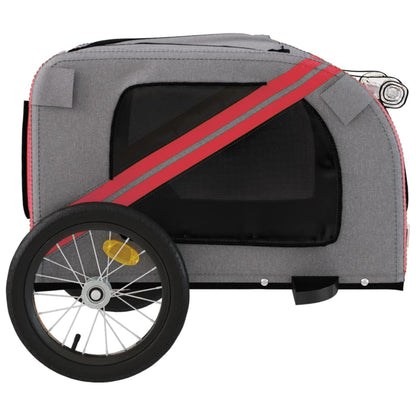 Pet transport trailer for bicycle, red-gray fabric and iron