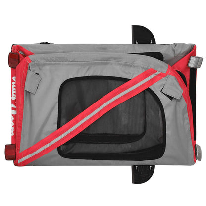 Pet transport trailer for bicycle, red-gray fabric and iron