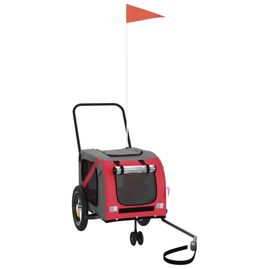 Pet transport trailer for bicycle, red/black fabric and iron
