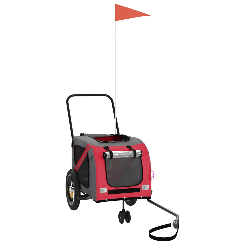 Pet transport trailer for bicycle, red/black fabric and iron