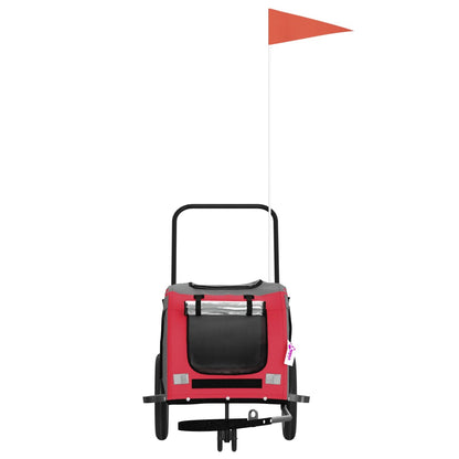 Pet transport trailer for bicycle, red/black fabric and iron