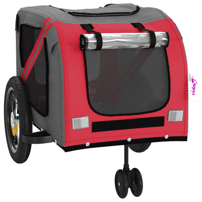 Pet transport trailer for bicycle, red/black fabric and iron