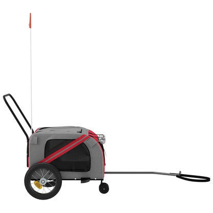 Pet transport trailer for bicycle, red/black fabric and iron