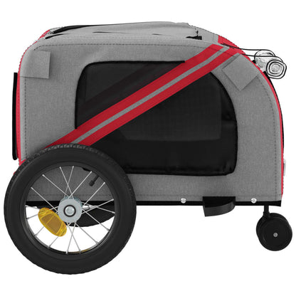Pet transport trailer for bicycle, red/black fabric and iron