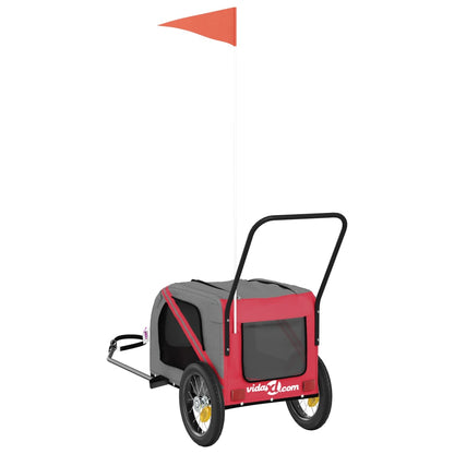 Pet transport trailer for bicycle, red/black fabric and iron