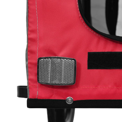 Pet transport trailer for bicycle, red/black fabric and iron