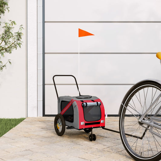 Pet transport trailer for bicycle, red/black fabric and iron
