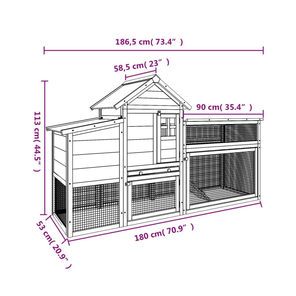 Chicken coop brown 186.5x58.5x113 cm solid pine