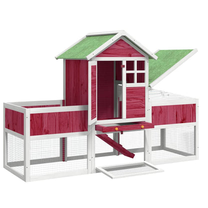 Rabbit hutch red 170x63x113 cm solid pine