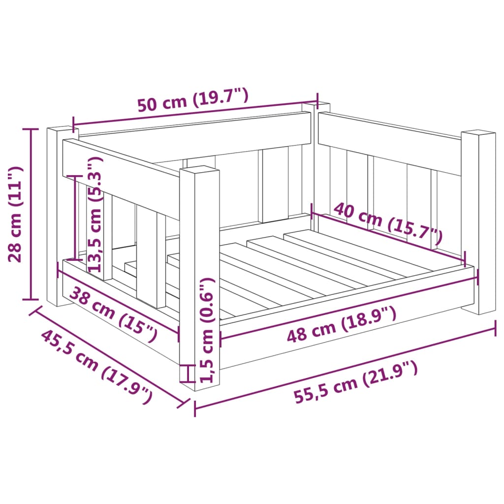 Dog bed 55.5x45.5x28 cm solid pine