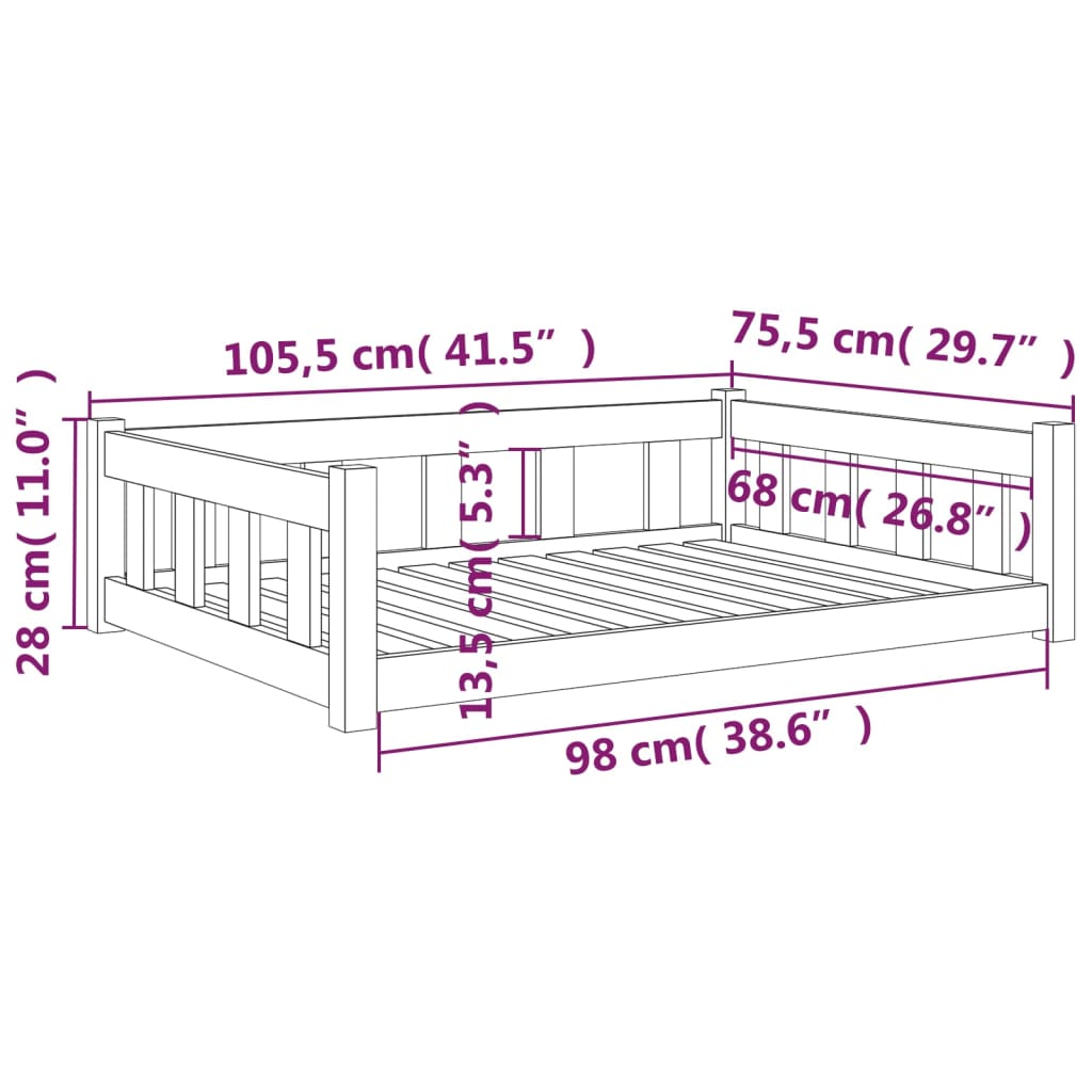Dog bed 105.5x75.5x28 cm solid pine