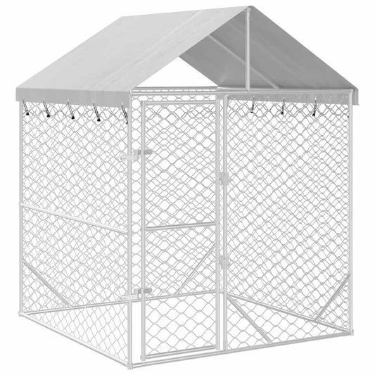 Outdoor dog cage with roof silver 2x2x2.5 m galvanized steel