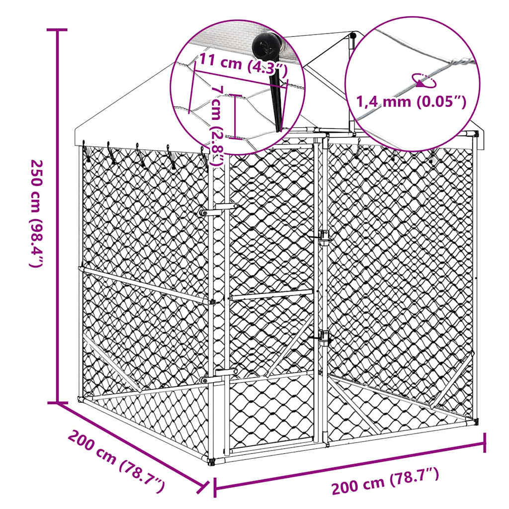Outdoor dog cage with roof silver 2x2x2.5 m galvanized steel