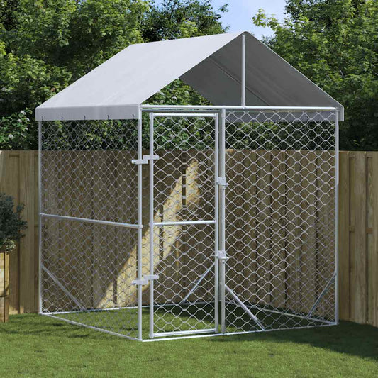 Outdoor dog cage with roof silver 2x2x2.5 m galvanized steel