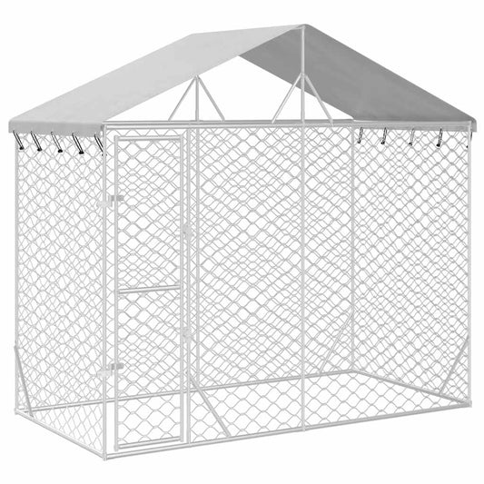 Outdoor dog cage with roof silver 3x1.5x2.5 m galvanized steel