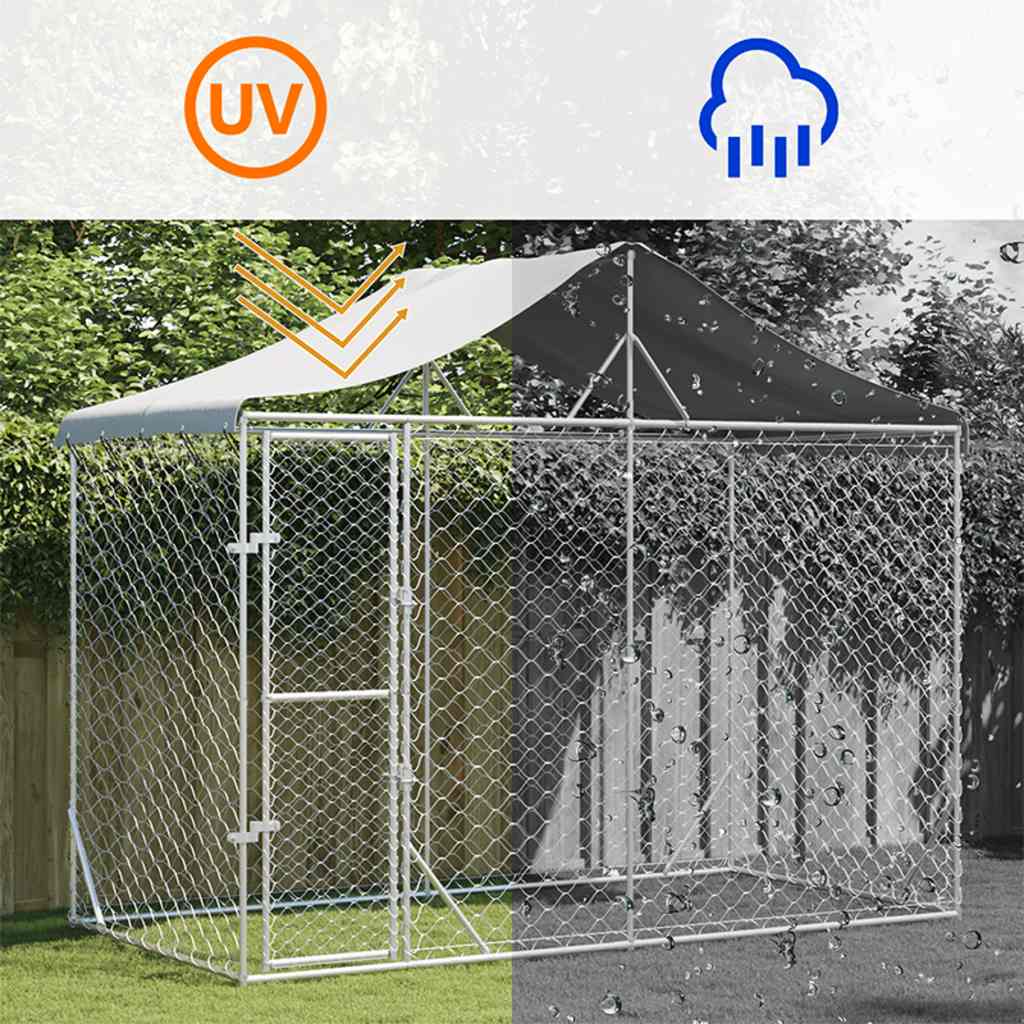 Outdoor dog cage with roof silver 3x1.5x2.5 m galvanized steel