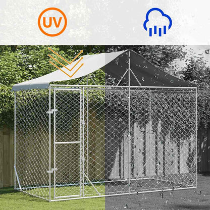 Outdoor dog cage with roof silver 3x1.5x2.5 m galvanized steel