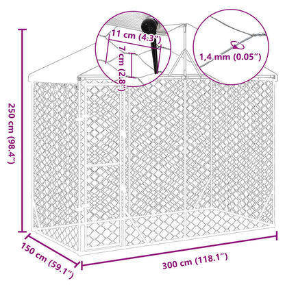 Outdoor dog cage with roof silver 3x1.5x2.5 m galvanized steel