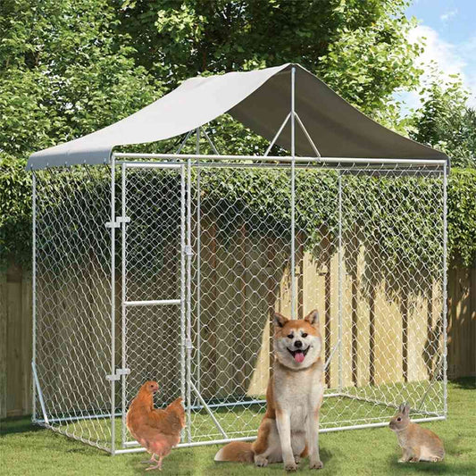 Outdoor dog cage with roof silver 3x1.5x2.5 m galvanized steel