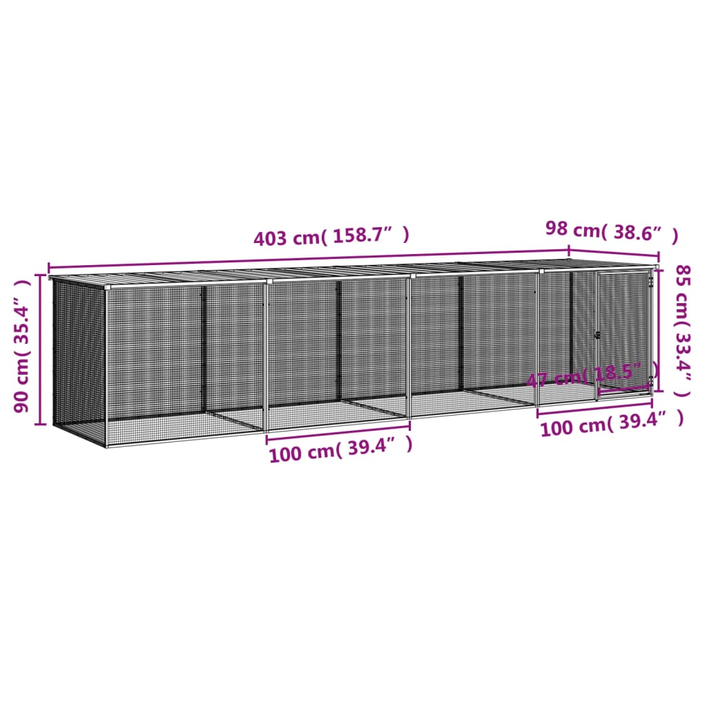 Chicken coop with roof anthracite 403x98x90 cm galvanized steel